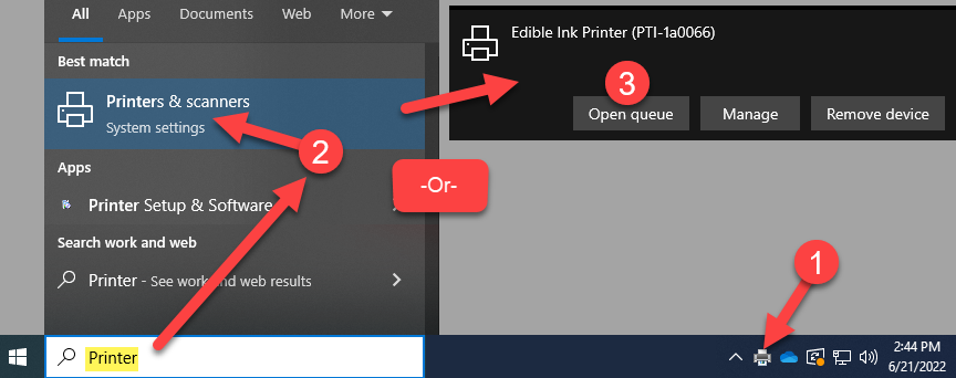 A print is stuck in the printer queue. How do I delete it? (Any Printer ).