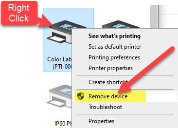 remove printer windows 7